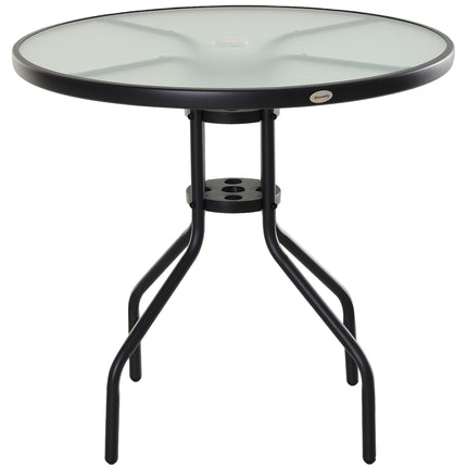 80 cm Round Garden Dining Table with Parasol Hole for 4, Outdoor Coffee Bistro E