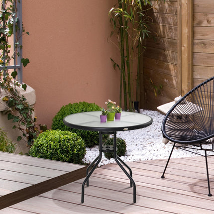 80 cm Round Garden Dining Table with Parasol Hole for 4, Outdoor Coffee Bistro E