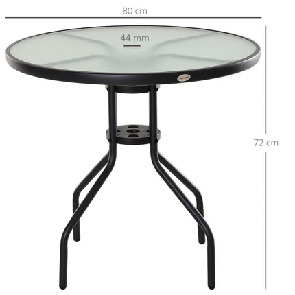 80 cm Round Garden Dining Table with Parasol Hole for 4, Outdoor Coffee Bistro E