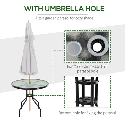 80 cm Round Garden Dining Table with Parasol Hole for 4, Outdoor Coffee Bistro E