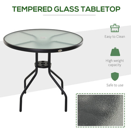 80 cm Round Garden Dining Table with Parasol Hole for 4, Outdoor Coffee Bistro E