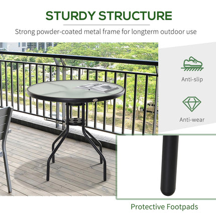 80 cm Round Garden Dining Table with Parasol Hole for 4, Outdoor Coffee Bistro E