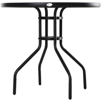 80 cm Round Garden Dining Table with Parasol Hole for 4, Outdoor Coffee Bistro E