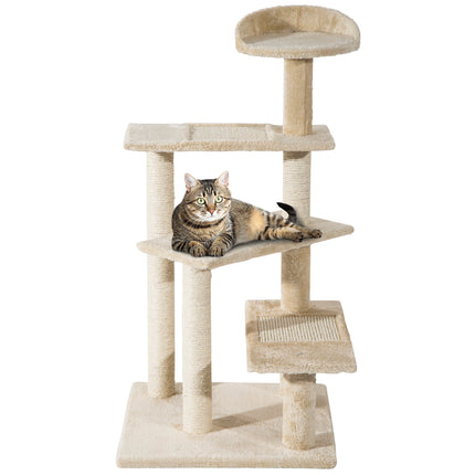 Cat Tree Kitten Scratching Tower with Sisal Posts and Climbing Perches - Beige
