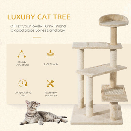 Cat Tree Kitten Scratching Tower with Sisal Posts and Climbing Perches - Beige