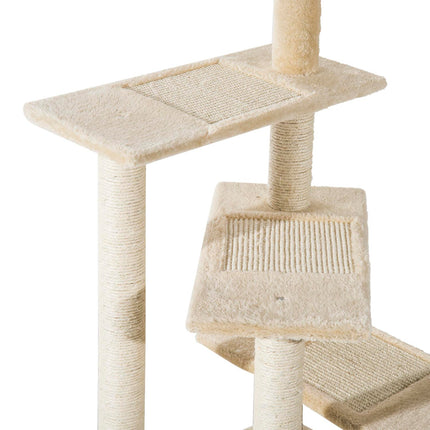 Cat Tree Kitten Scratching Tower with Sisal Posts and Climbing Perches - Beige