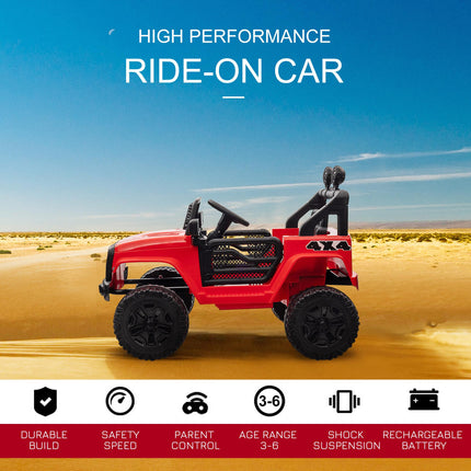 12V Dual Motor Kids Electric Off-road Ride On Car Truck with Remote Control, Horn & Lights for Ages 3-6 - Red