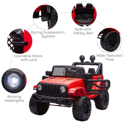 12V Dual Motor Kids Electric Off-road Ride On Car Truck with Remote Control, Horn & Lights for Ages 3-6 - Red