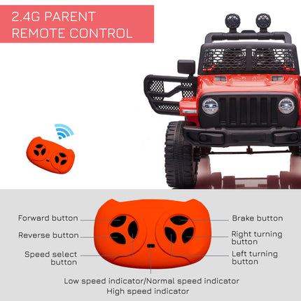 12V Dual Motor Kids Electric Off-road Ride On Car Truck with Remote Control, Horn & Lights for Ages 3-6 - Red