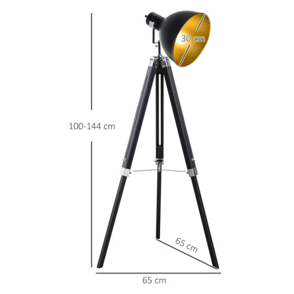 Studio Tripod Floor Lamp with Ø30 cm Spotlight Shade, Max 40W - Black & Gold