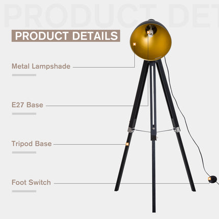 Studio Tripod Floor Lamp with Ø30 cm Spotlight Shade, Max 40W - Black & Gold