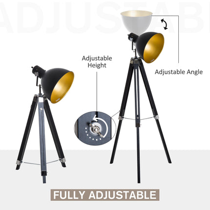 Studio Tripod Floor Lamp with Ø30 cm Spotlight Shade, Max 40W - Black & Gold