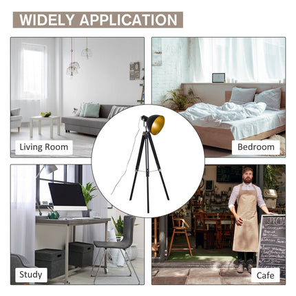 Studio Tripod Floor Lamp with Ø30 cm Spotlight Shade, Max 40W - Black & Gold