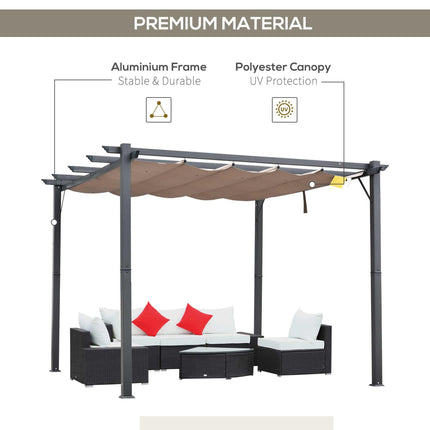 Retractable Aluminium Pergola Canopy Gazebo with UV Resistant Roof - Grey