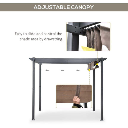 Retractable Aluminium Pergola Canopy Gazebo with UV Resistant Roof - Grey