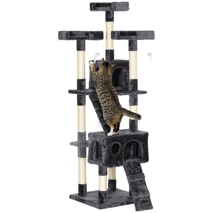 Cat Tree Indoor Kitten Scratching Post Climbing Tower Activity Centre House - Grey
