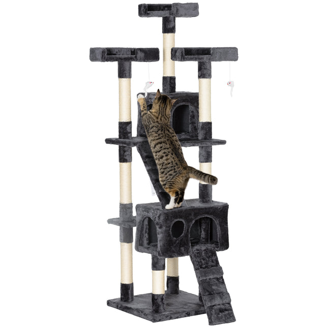 Cat Tree Indoor Kitten Scratching Post Climbing Tower Activity Centre House - Grey