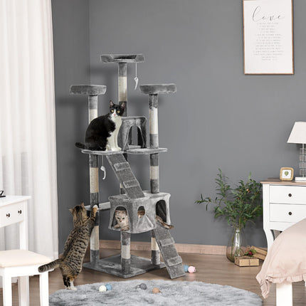 Cat Tree Indoor Kitten Scratching Post Climbing Tower Activity Centre House - Grey