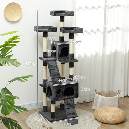 Cat Tree Indoor Kitten Scratching Post Climbing Tower Activity Centre House - Grey