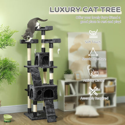Cat Tree Indoor Kitten Scratching Post Climbing Tower Activity Centre House - Grey