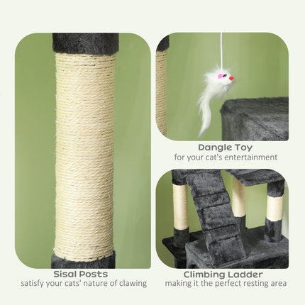 Cat Tree Indoor Kitten Scratching Post Climbing Tower Activity Centre House - Grey
