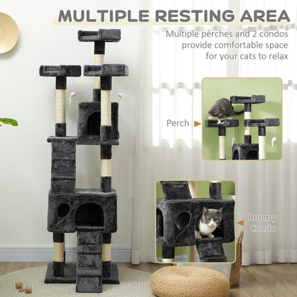 Cat Tree Indoor Kitten Scratching Post Climbing Tower Activity Centre House - Grey