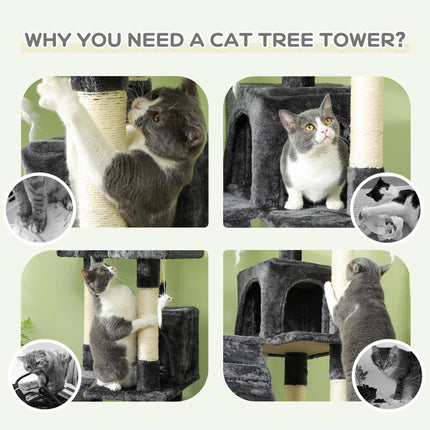 Cat Tree Indoor Kitten Scratching Post Climbing Tower Activity Centre House - Grey