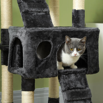 Cat Tree Indoor Kitten Scratching Post Climbing Tower Activity Centre House - Grey