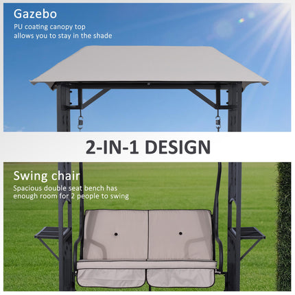 Outdoor Garden 2 Seater Canopy Swing Chair with Cushioned Seat and Side Drink Panels - Beige
