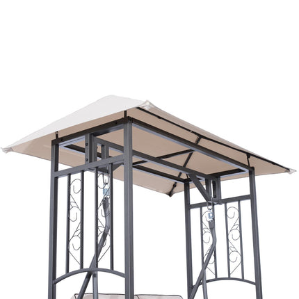 Outdoor Garden 2 Seater Canopy Swing Chair with Cushioned Seat and Side Drink Panels - Beige