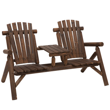 Fir Wood 2-Piece Patio Bench Set with Coffee Table - Carbonized