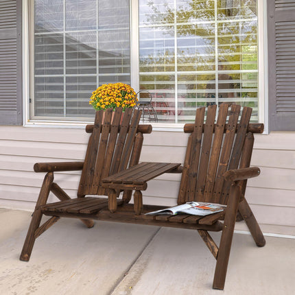 Fir Wood 2-Piece Patio Bench Set with Coffee Table - Carbonized