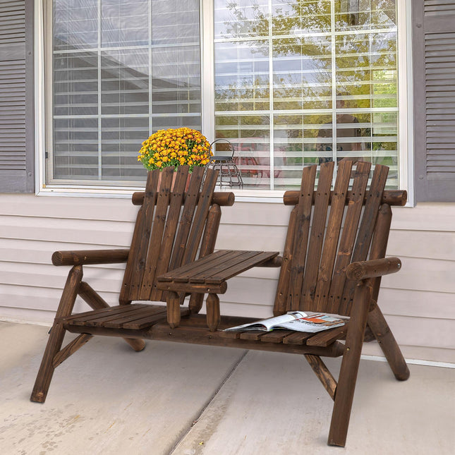 Fir Wood 2-Piece Patio Bench Set with Coffee Table - Carbonized