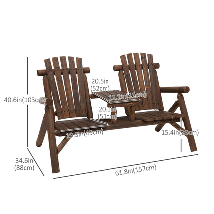 Fir Wood 2-Piece Patio Bench Set with Coffee Table - Carbonized