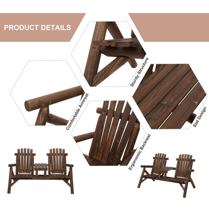Fir Wood 2-Piece Patio Bench Set with Coffee Table - Carbonized