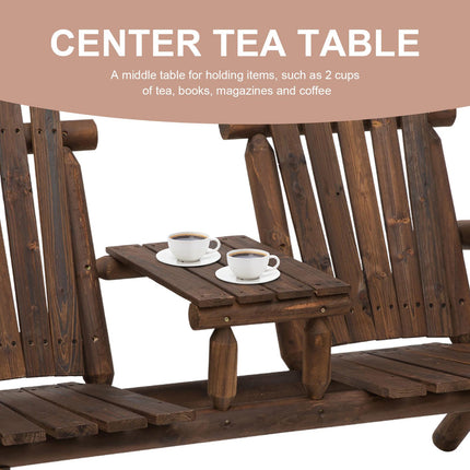 Fir Wood 2-Piece Patio Bench Set with Coffee Table - Carbonized