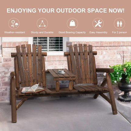 Fir Wood 2-Piece Patio Bench Set with Coffee Table - Carbonized