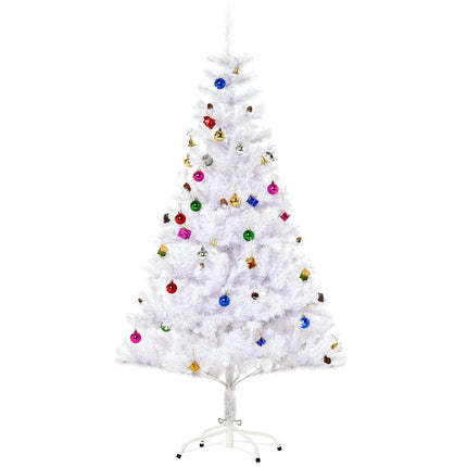 4.9ft Artificial Christmas Tree with Ornaments and Metal Stand - White