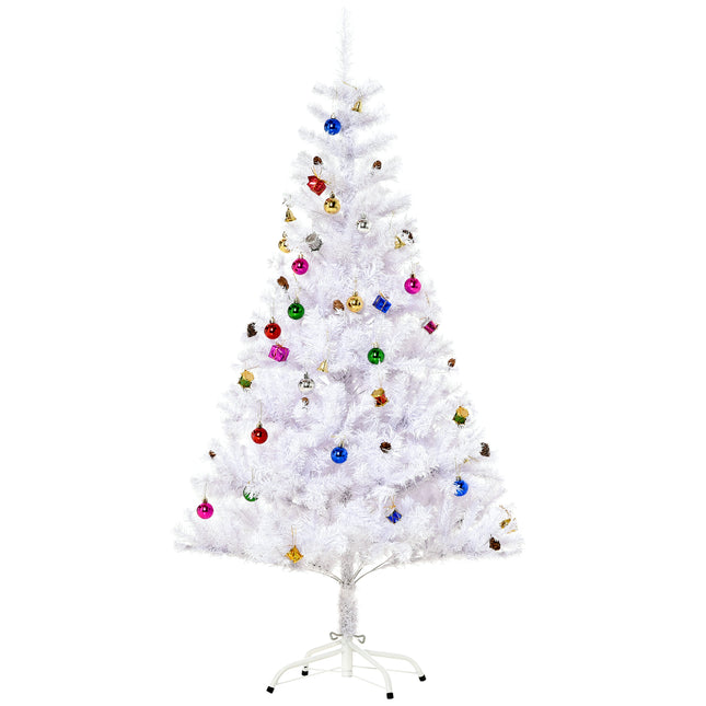 4.9ft Artificial Christmas Tree with Ornaments and Metal Stand - White