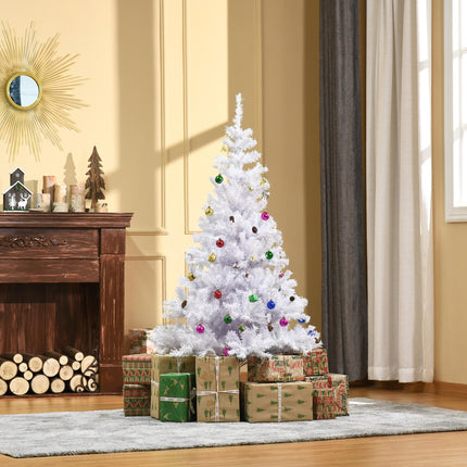 4.9ft Artificial Christmas Tree with Ornaments and Metal Stand - White