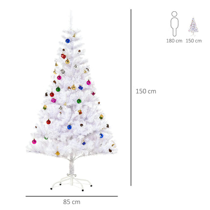 4.9ft Artificial Christmas Tree with Ornaments and Metal Stand - White