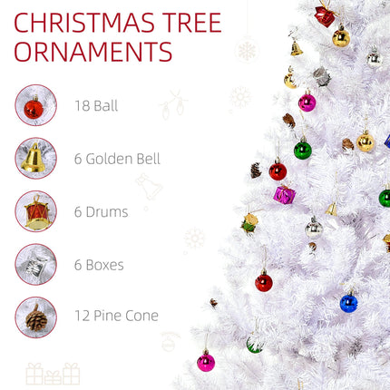 4.9ft Artificial Christmas Tree with Ornaments and Metal Stand - White