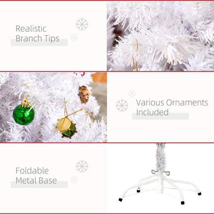4.9ft Artificial Christmas Tree with Ornaments and Metal Stand - White