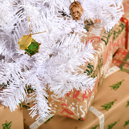 4.9ft Artificial Christmas Tree with Ornaments and Metal Stand - White