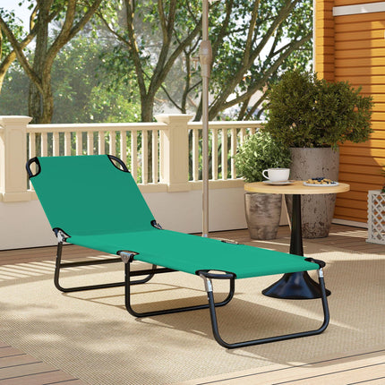 Foldable Sun Lounger with 5-Position Adjustable Backrest, Outdoor Portable Recliner Chaise Lounge Chair, Green