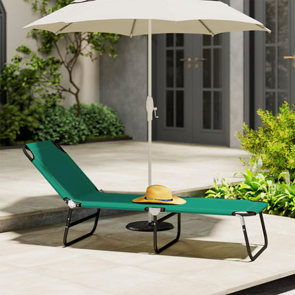 Foldable Sun Lounger with 5-Position Adjustable Backrest, Outdoor Portable Recliner Chaise Lounge Chair, Green
