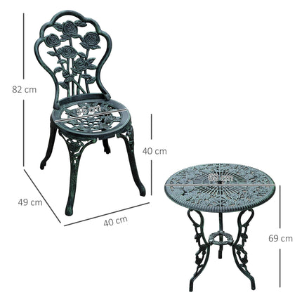 3 Piece Cast Aluminium Outdoor Bistro Set with Floral Design - Green