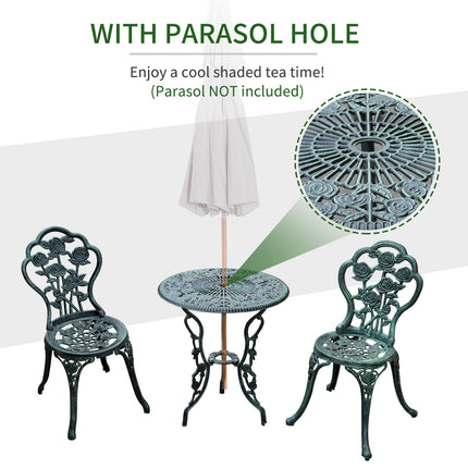 3 Piece Cast Aluminium Outdoor Bistro Set with Floral Design - Green