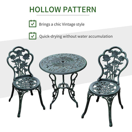 3 Piece Cast Aluminium Outdoor Bistro Set with Floral Design - Green
