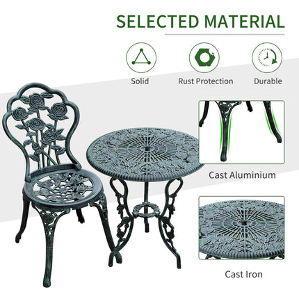 3 Piece Cast Aluminium Outdoor Bistro Set with Floral Design - Green